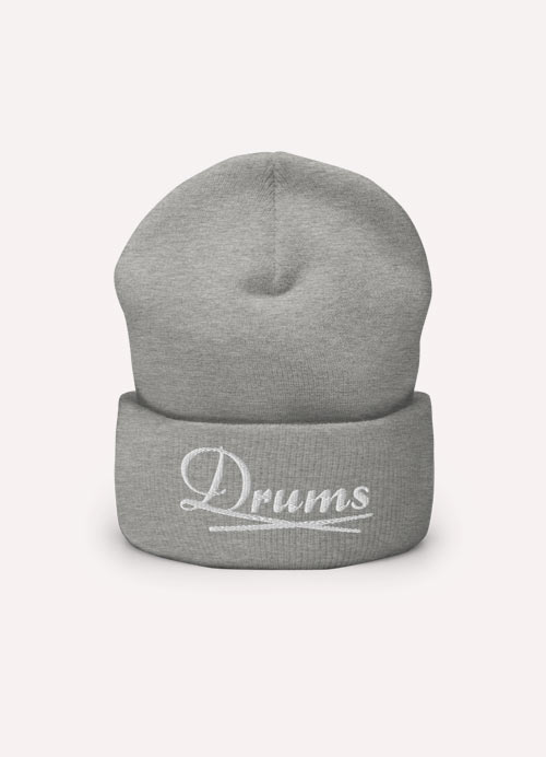 Embroidery Cuffed Beanie For Funk Drummer Athletic Grey